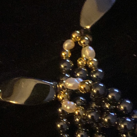 Malachite Freshwater Pearl Gold Triple Strand - Picture 3 of 6